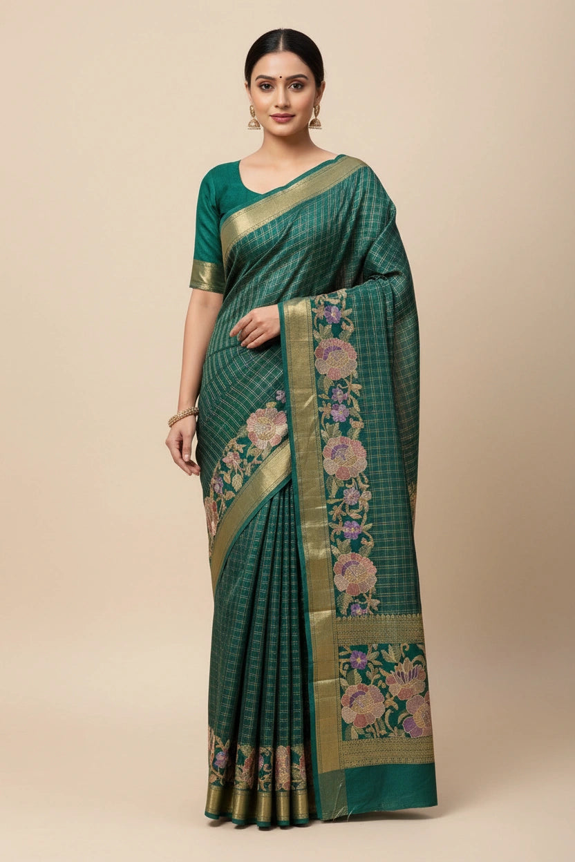 Handcrafted Tussar Silk Resham Embroidery Saree - silk Indian ethnic wear by Rangoli