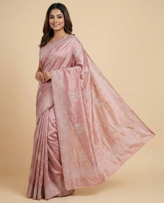 Turquoise Tussar Silk Embroidered Saree with Sequin Work - Rangoli India