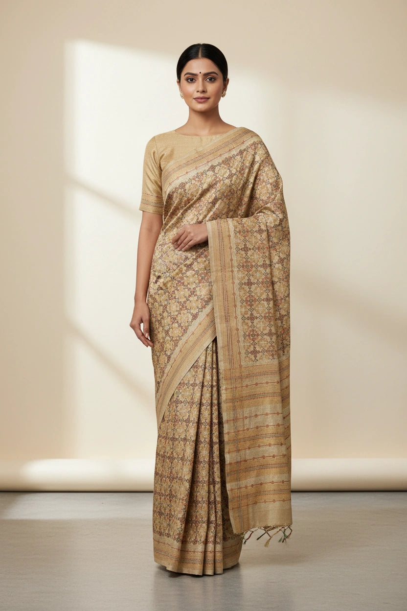 Handcrafted Tussar Silk Embroidery Saree - Rangoli Sarees