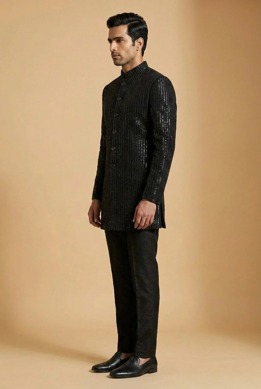 Black Sweat Indo-Western Set with Modern Cut for Bridal Reception