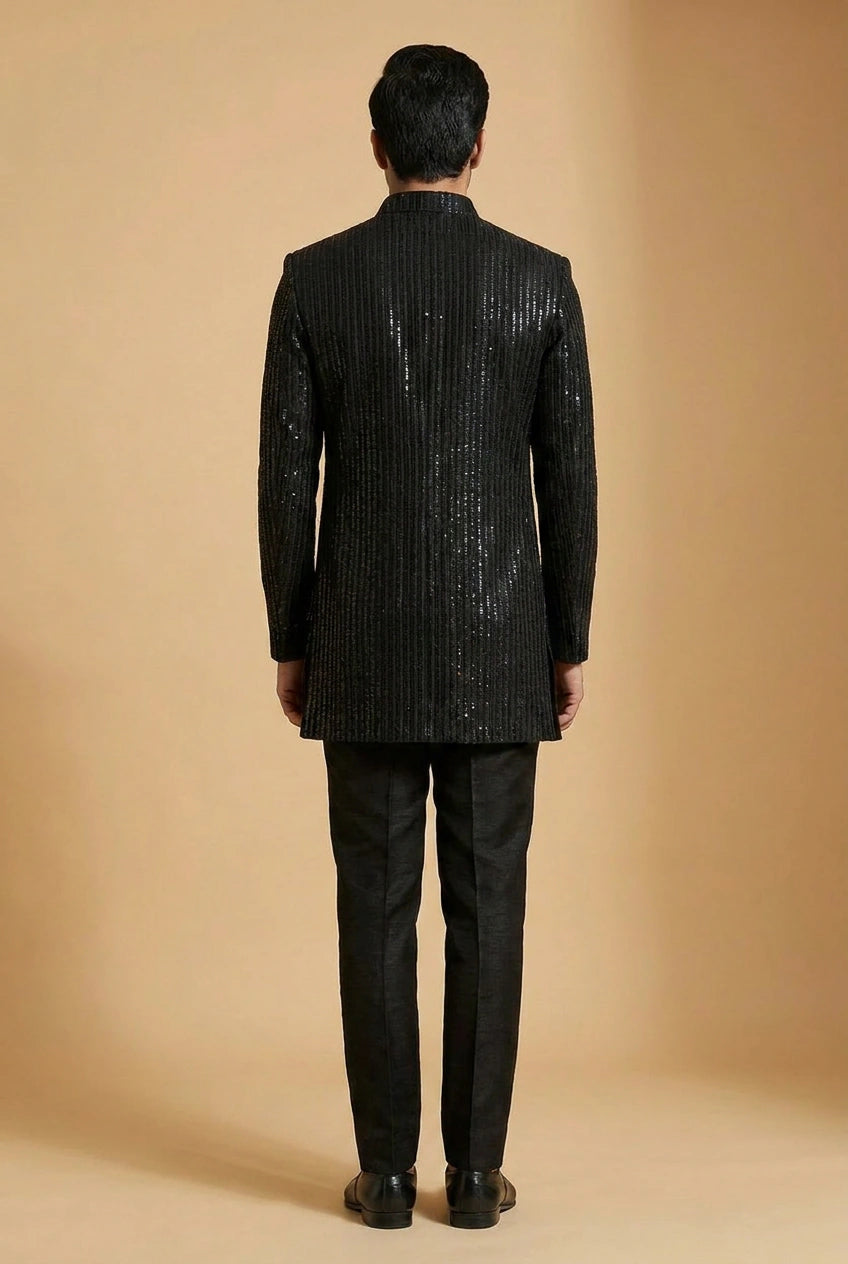 Black Sweat Indo-Western Set with Modern Cut for Bridal Reception