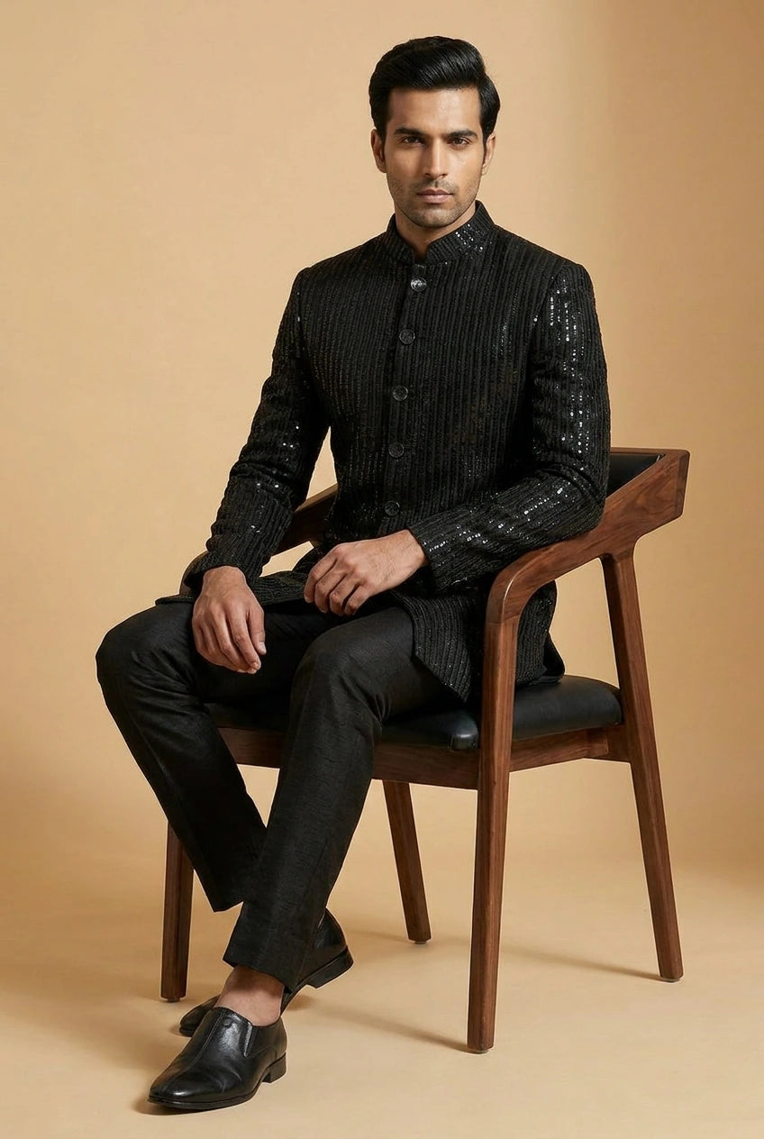 Black Sweat Indo-Western Set with Modern Cut for Bridal Reception