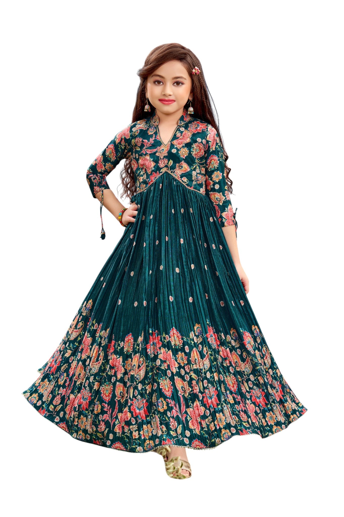 Kids Gown - Peacock Blue | Chinon | Rangoli Kids
