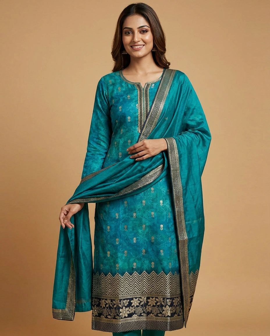 Silk Katan Straight Suit - Rangoli India