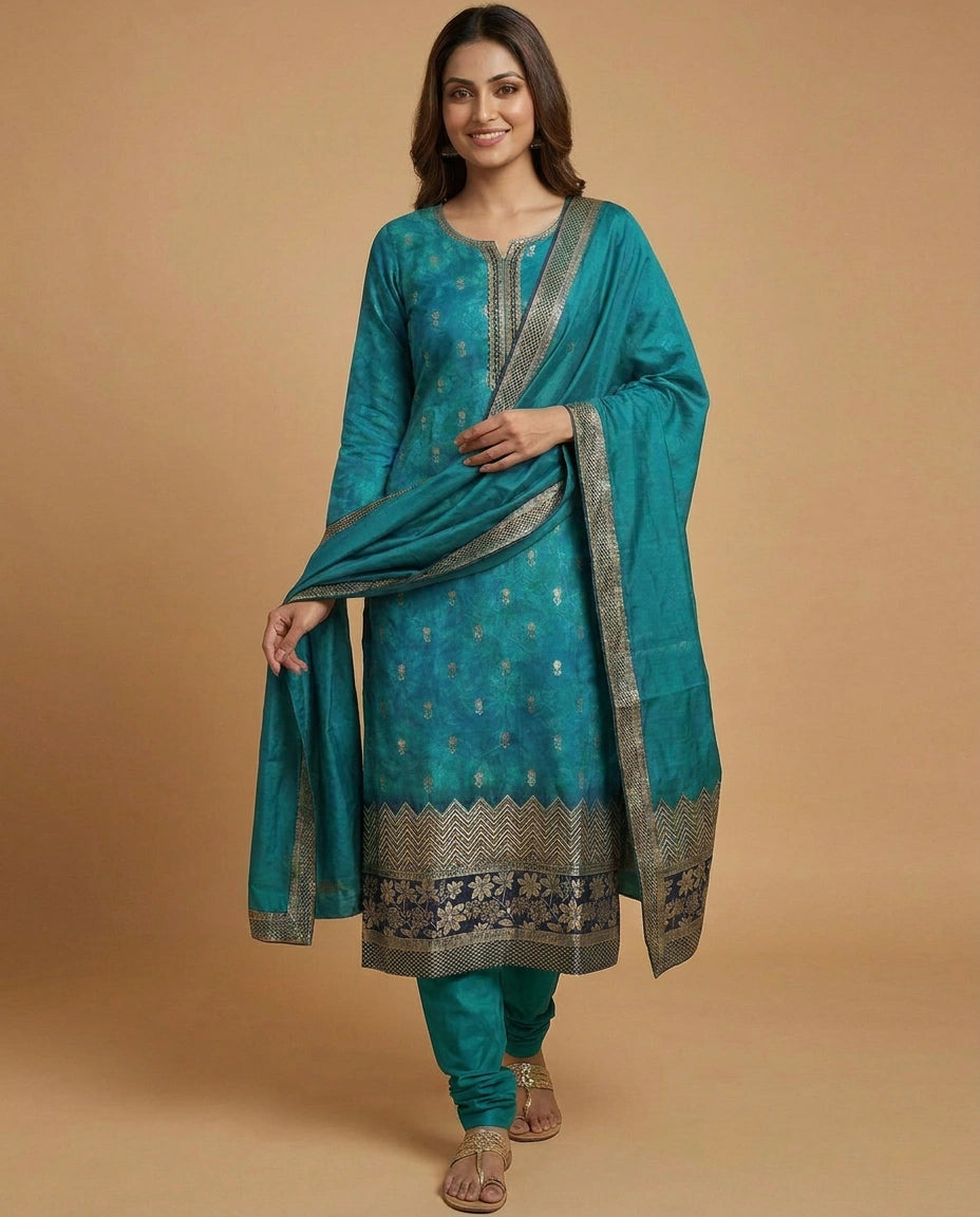 Silk Katan Straight Suit - Rangoli India