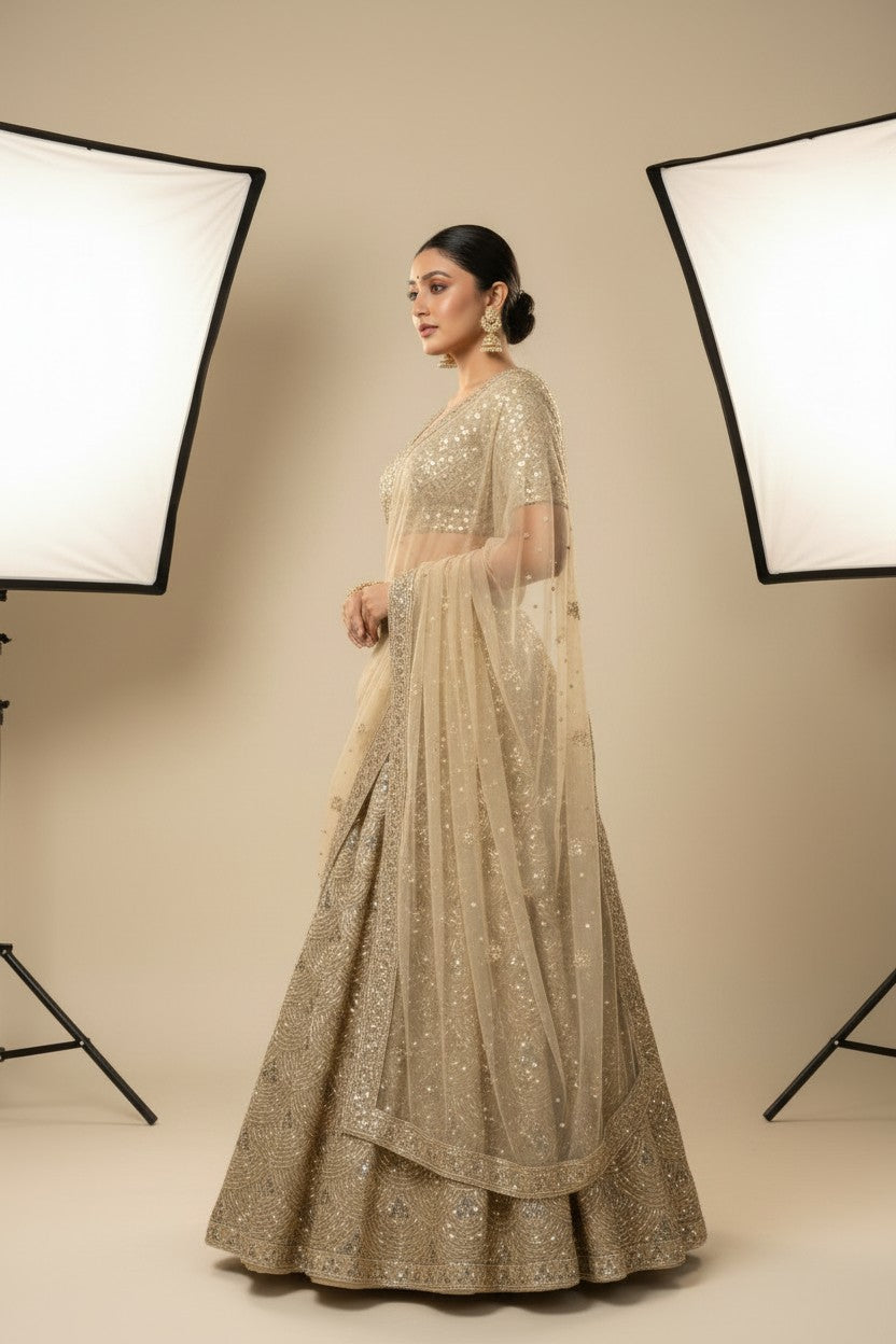 Luxe Embroidered Net Lehenga Choli Set - View 2 | Rangoli