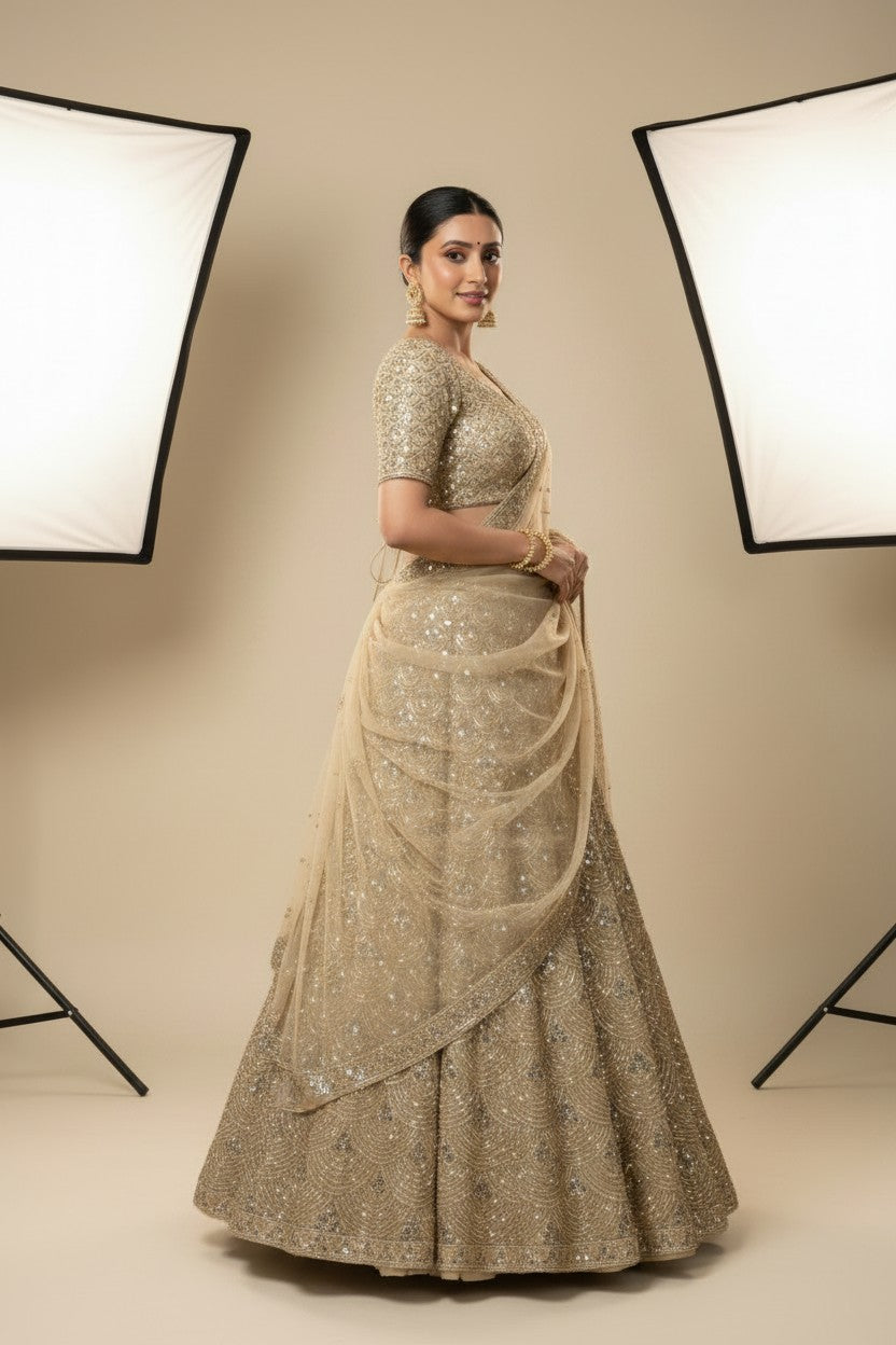 Luxe Embroidered Net Lehenga Choli Set - View 3 | Rangoli