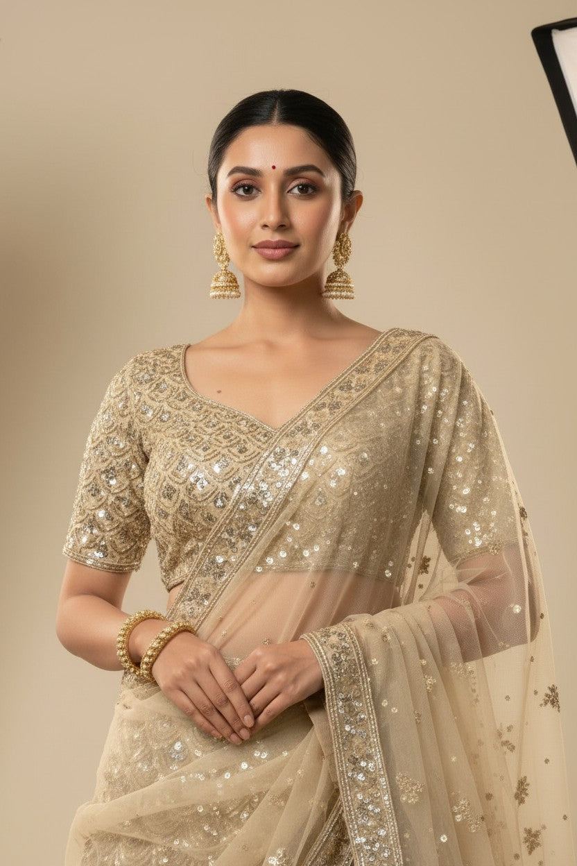 Luxe Embroidered Net Lehenga Choli Set - View 4 | Rangoli