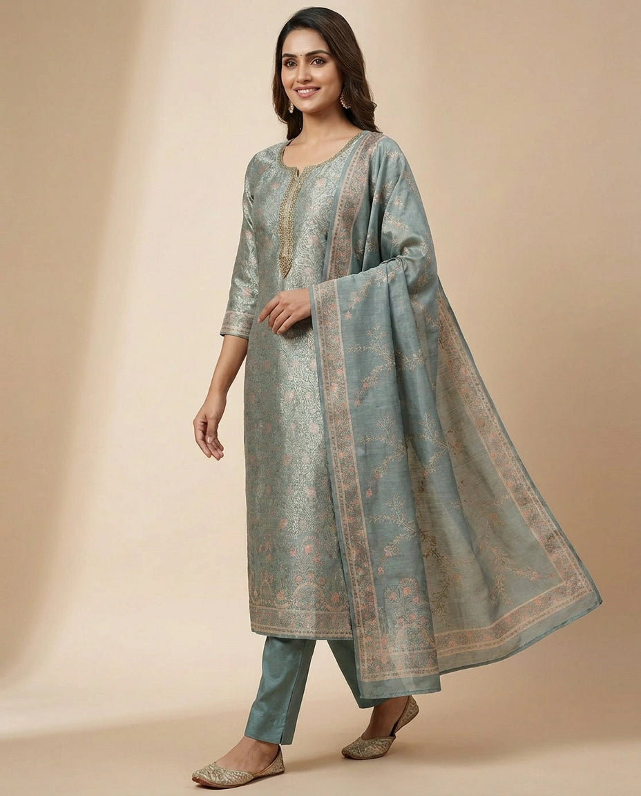 Banaras Silk Straight Suit - Rangoli India
