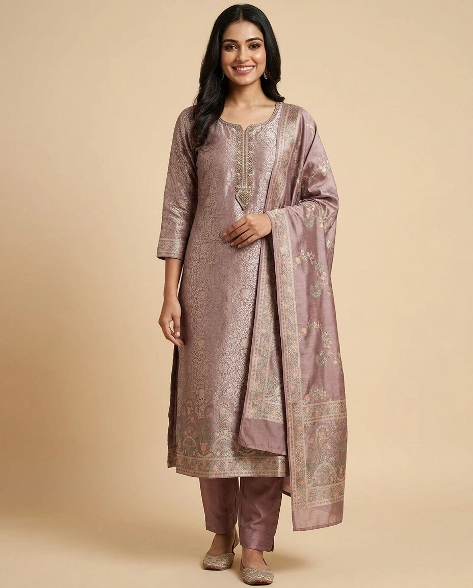 Banaras Silk Straight Suit - Rangoli India