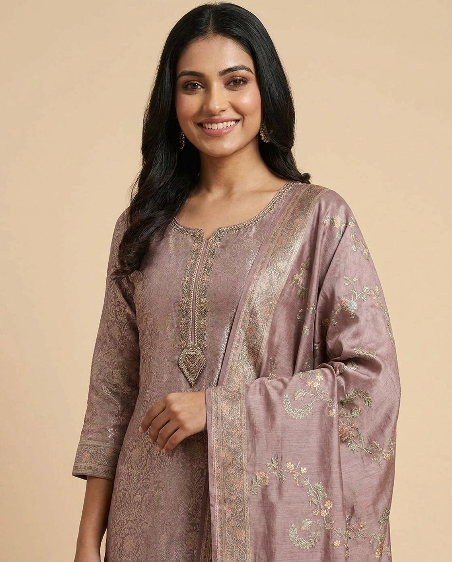 Banaras Silk Straight Suit - Rangoli India