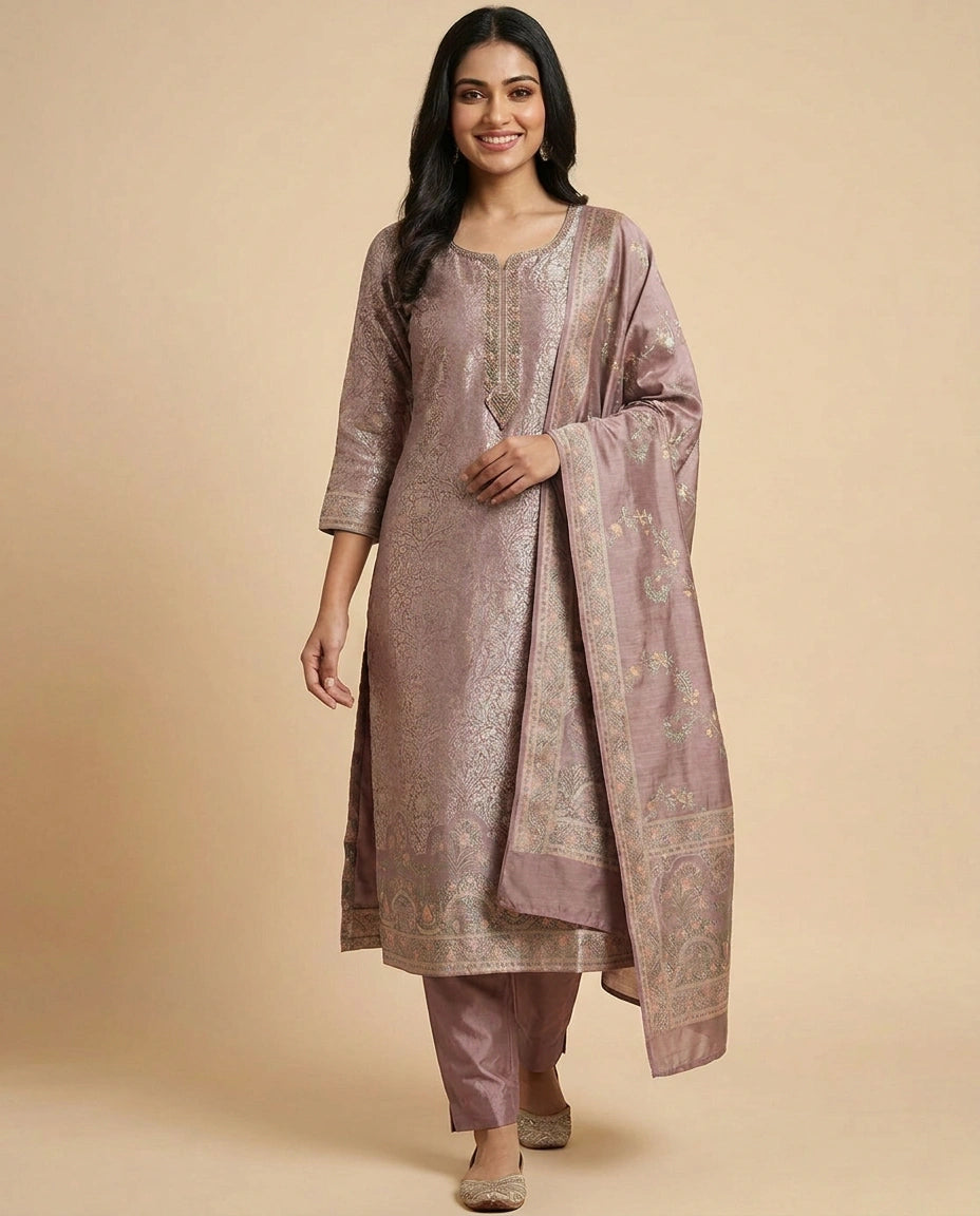 Banaras Silk Straight Suit - Rangoli India