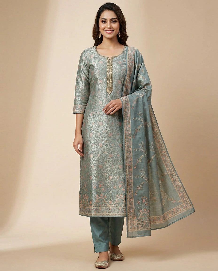 Banaras Silk Straight Suit - Rangoli India