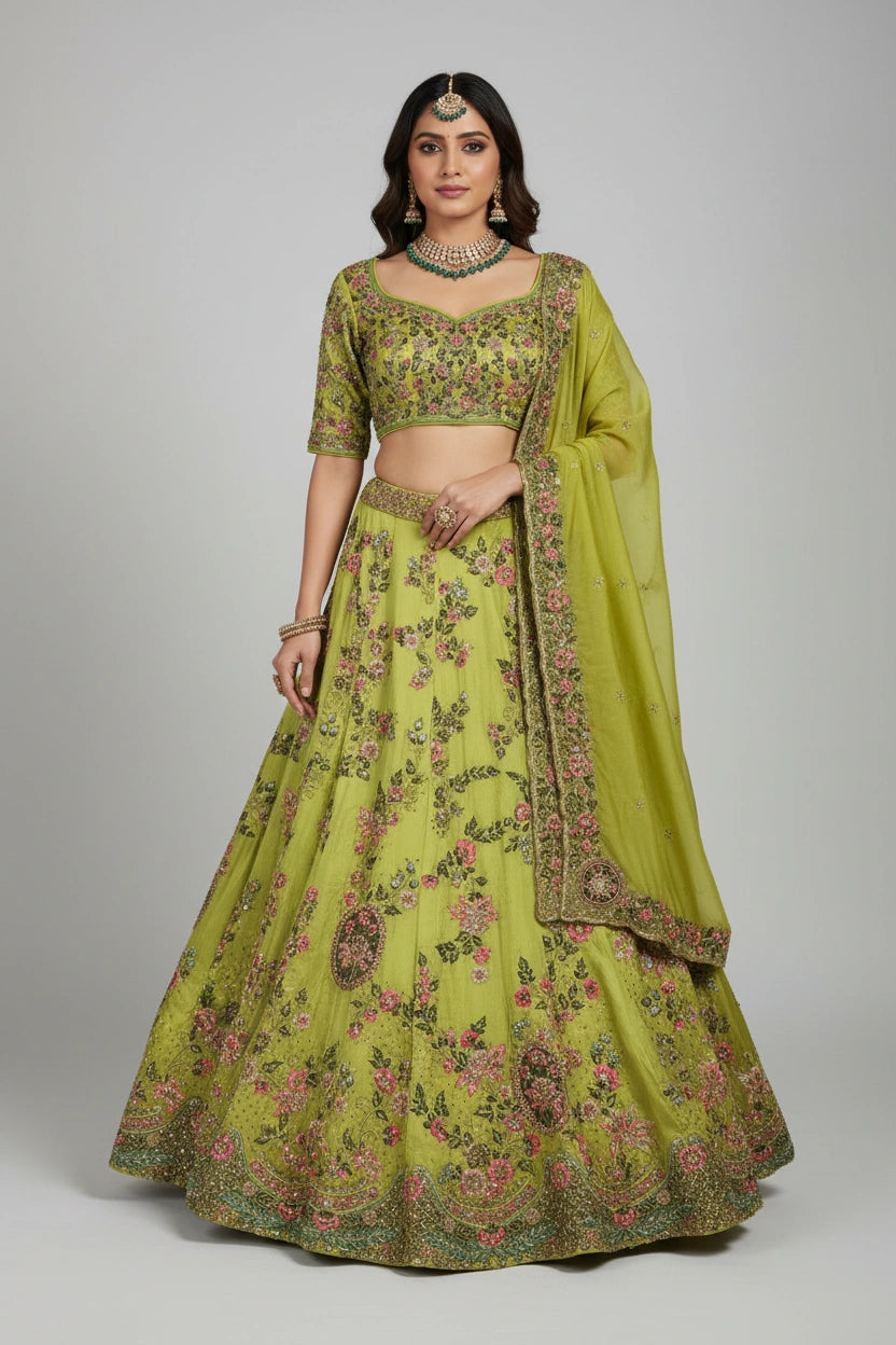 Grand Couture Organza Lehenga Crop Top Set | Rangoli