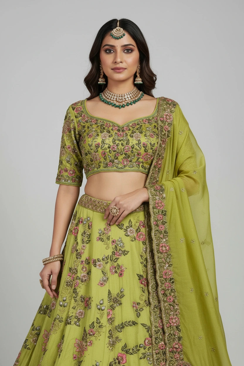 Grand Couture Organza Lehenga Crop Top Set - View 2 | Rangoli