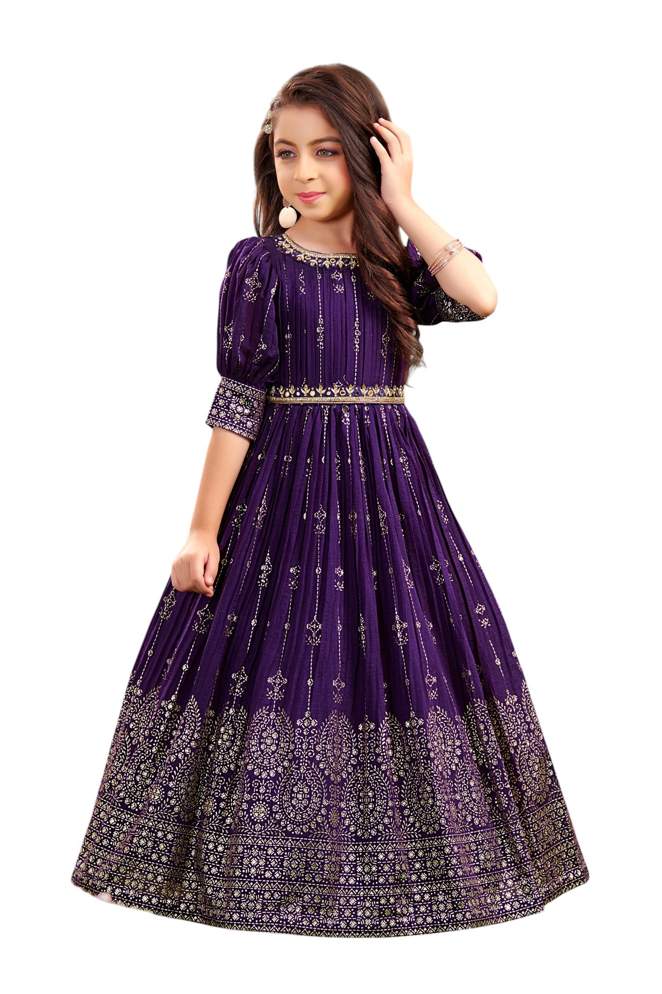 Kids Gown - Wine | Silk Katan | Rangoli Kids