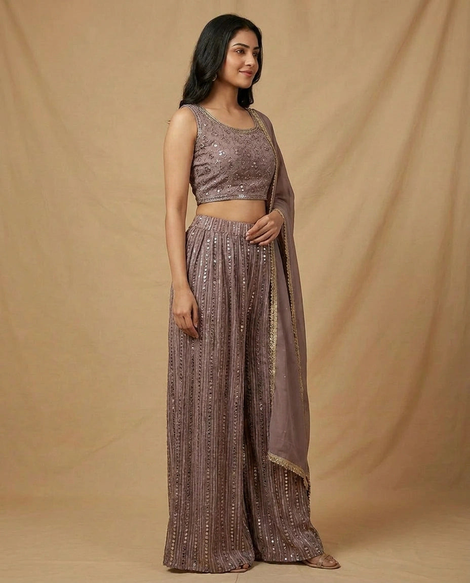 Georgette Choli Palazzo Set with Matching Dupatta Women view 2