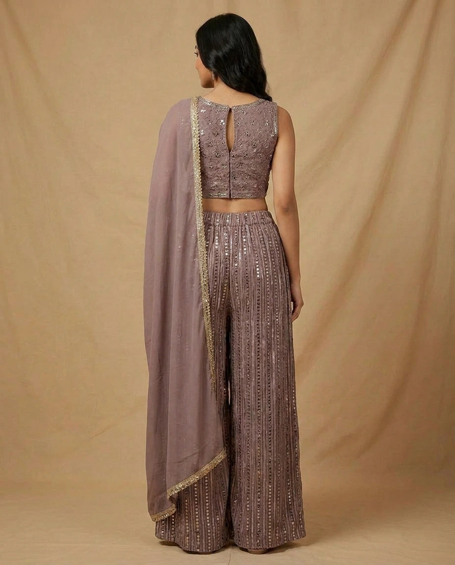Georgette Choli Palazzo Set with Matching Dupatta Women view 3