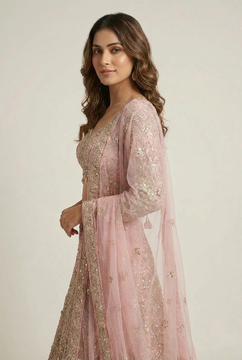 Net Lehenga Set with Gota Patti for Cocktail Evening