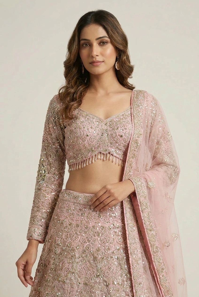 Net Lehenga Set with Gota Patti for Cocktail Evening