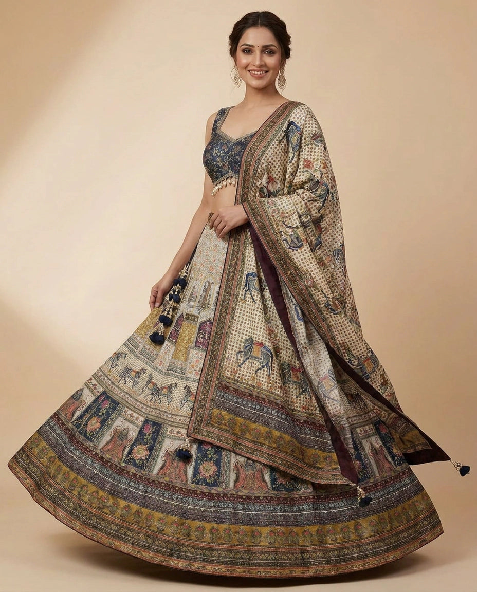 Sea Green Silk Katan Croptop Lehenga - Rangoli India