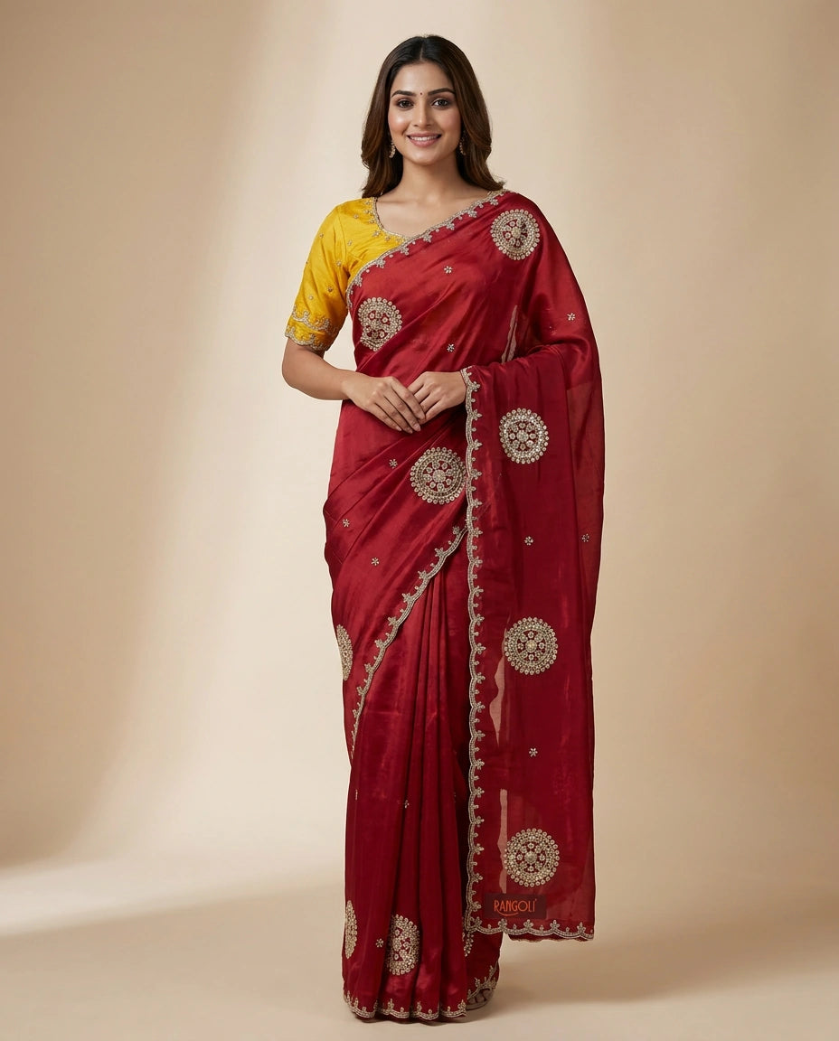 HO Silk Embroidered Saree - Rangoli India