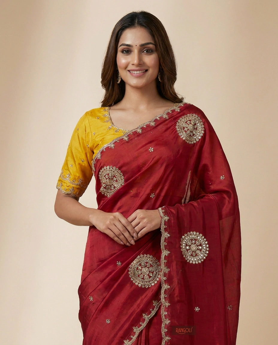 HO Silk Embroidered Saree - Rangoli India