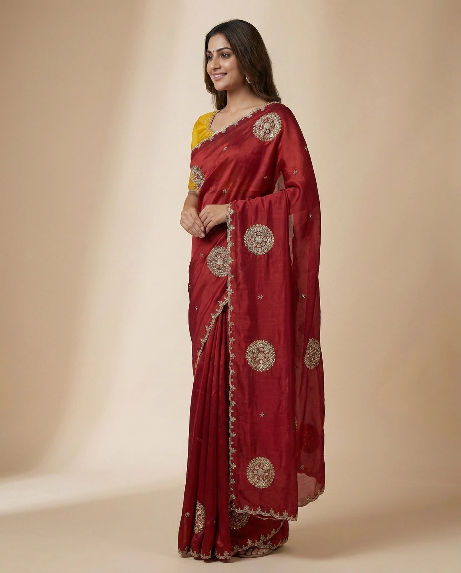HO Silk Embroidered Saree - Rangoli India