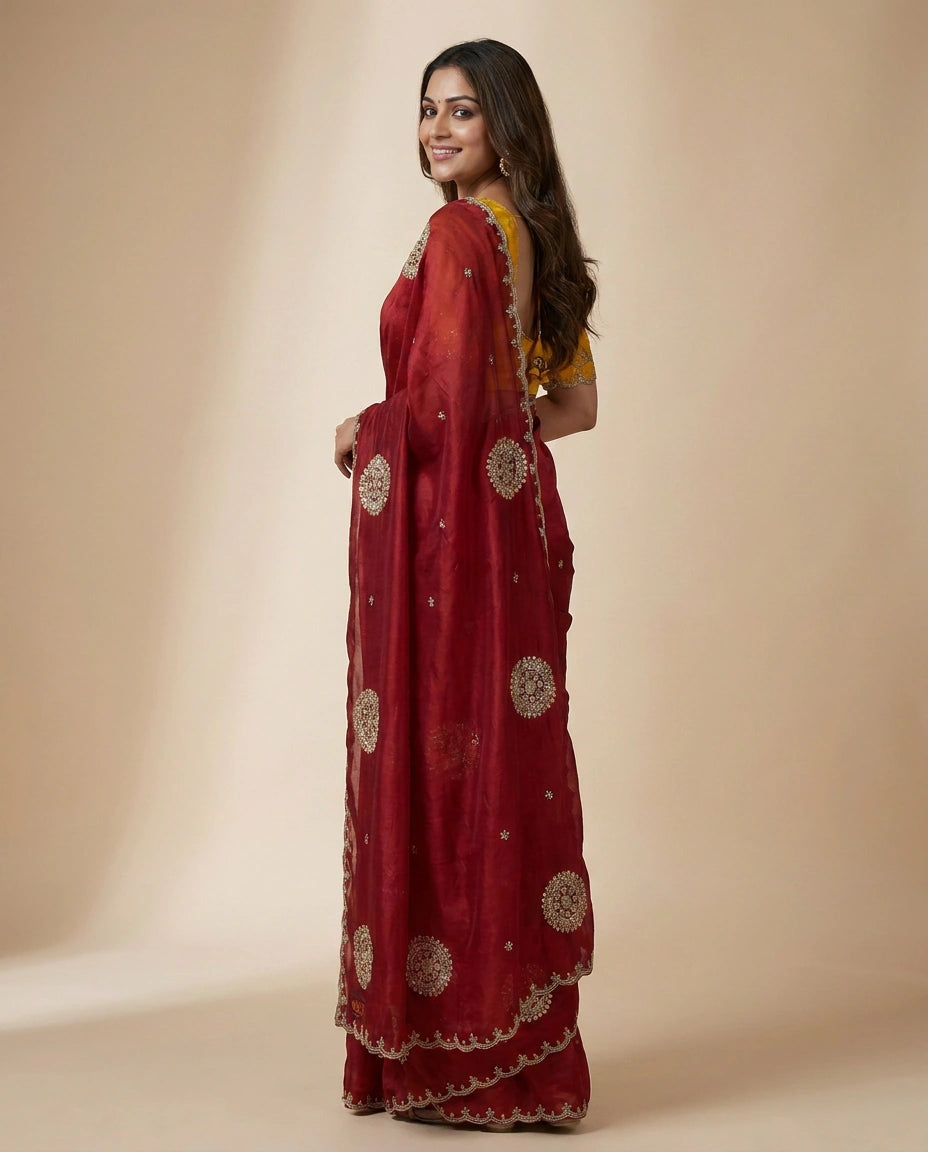HO Silk Embroidered Saree - Rangoli India