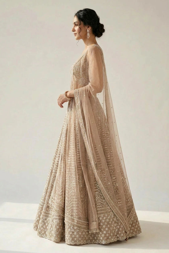 Mauve Net Lehenga Set with Tilla Embroidery for Walima Reception
