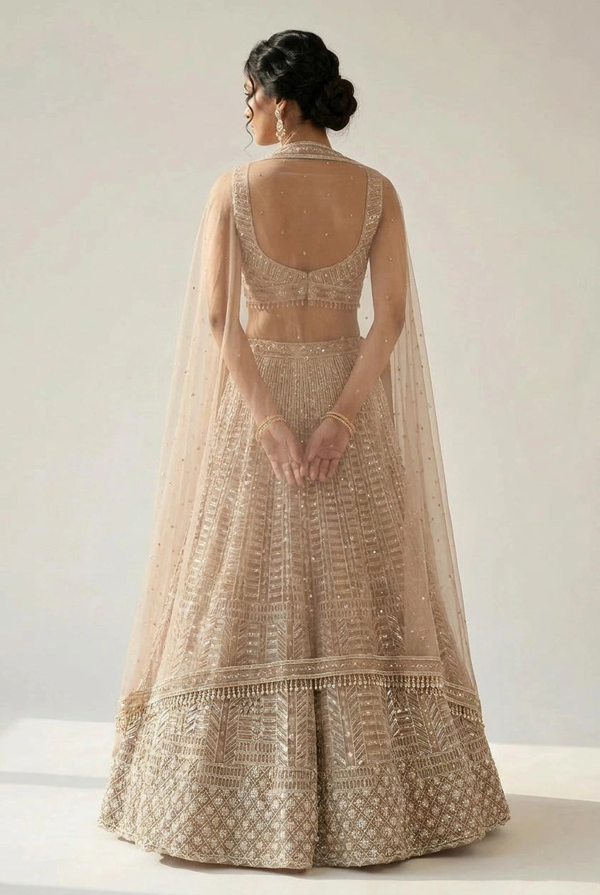 Mauve Net Lehenga Set with Tilla Embroidery for Walima Reception