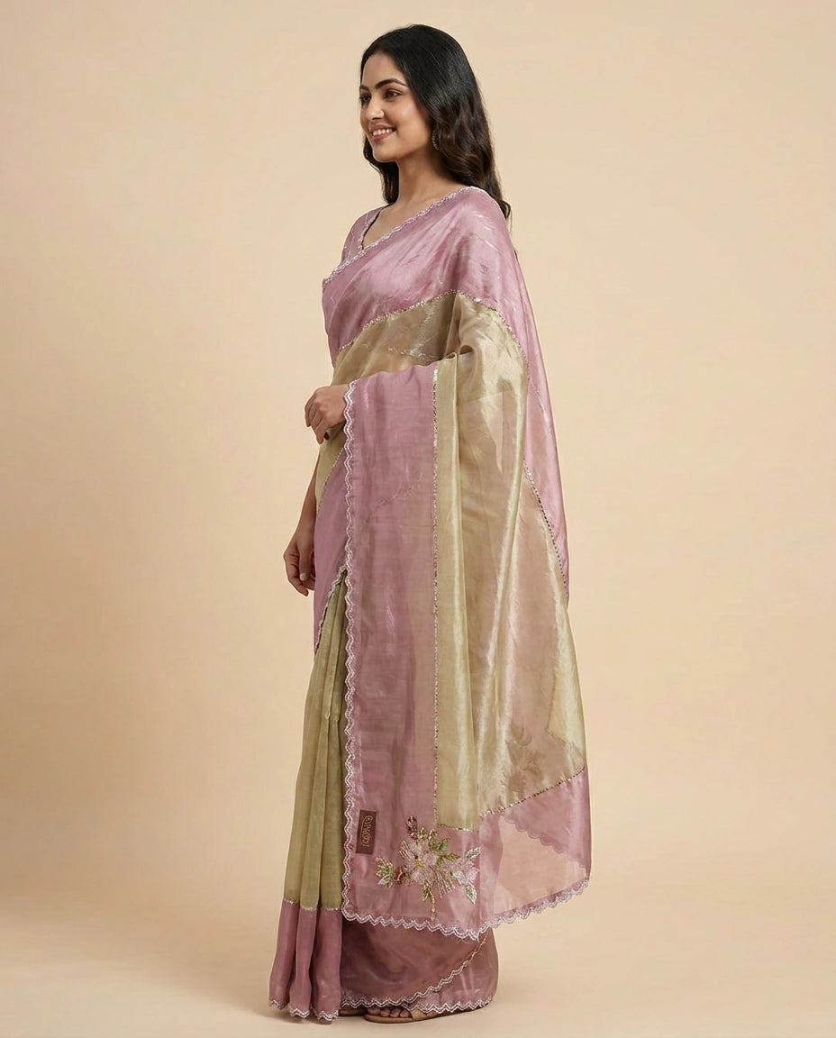 Tissue Embroidered Saree - Rangoli India