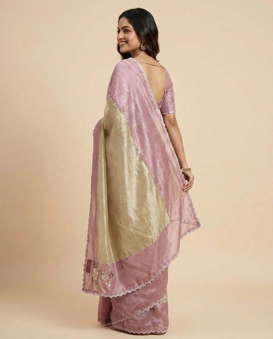 Tissue Embroidered Saree - Rangoli India