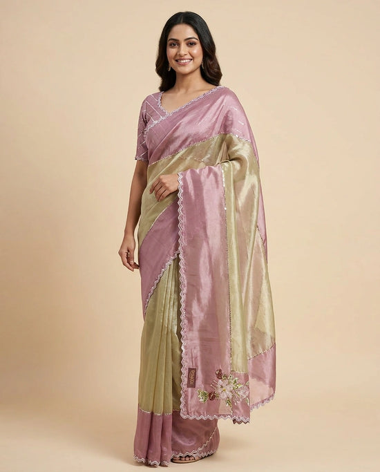 Tissue Embroidered Saree - Rangoli India