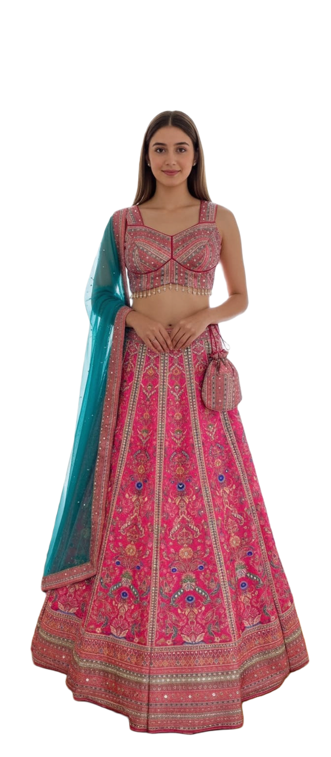 Rani Teal Heritage Embroidered Lehenga Croptop Set