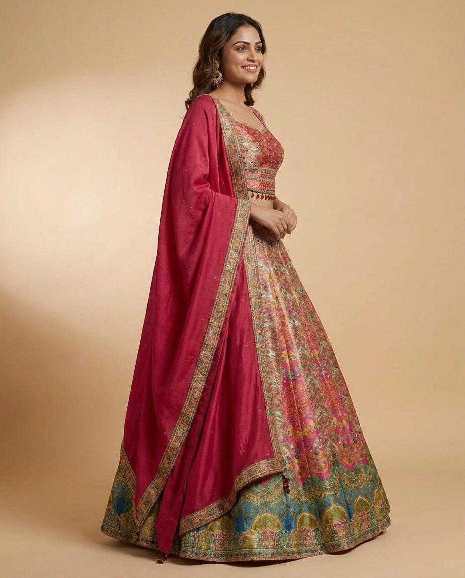 Raw Silk Croptop Lehenga - Rangoli India