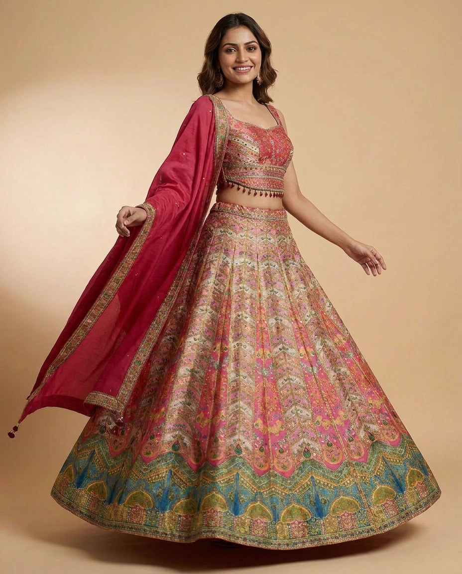 Raw Silk Croptop Lehenga - Rangoli India