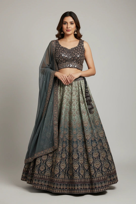 Statement Silk Katan Croptop Lehenga Set - Rangoli Sarees