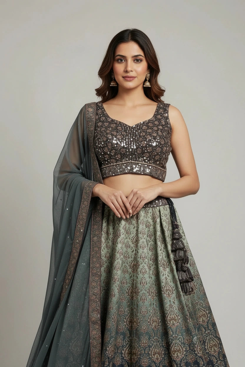 Statement Silk Katan Croptop Lehenga Set - Rangoli Sarees