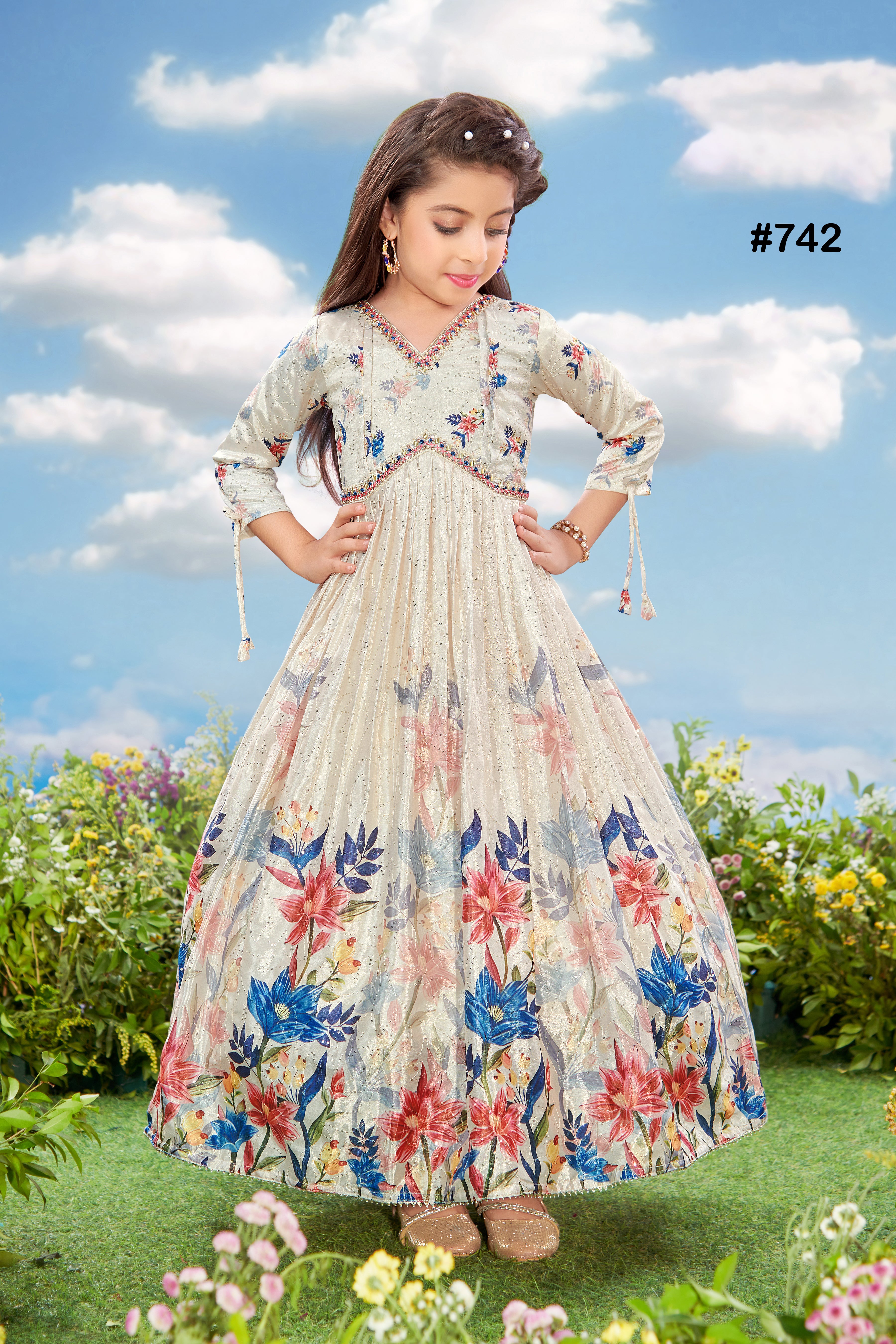 Kids Gown - Off White | Chinon | Rangoli Kids