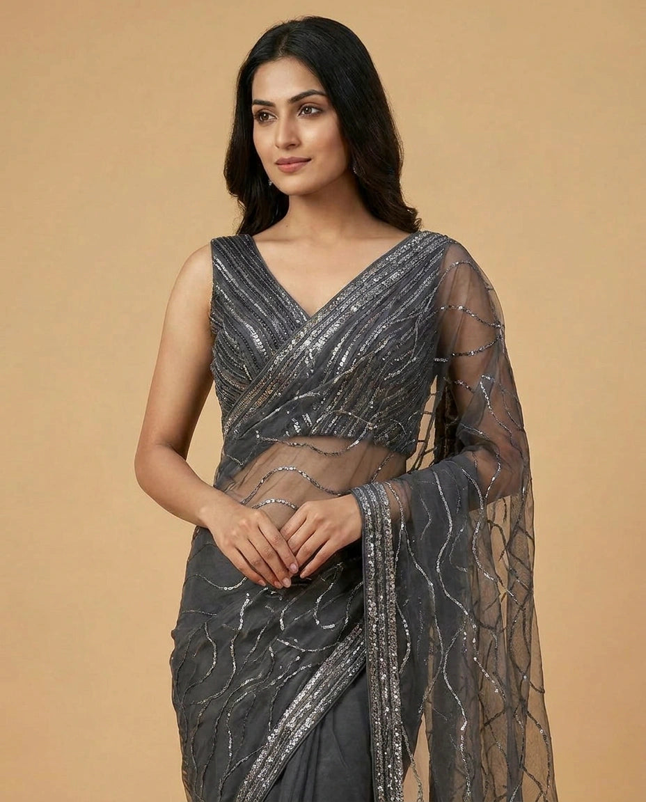 Designer Silk Blouse with Hand Aari Embroidery for Women view 2