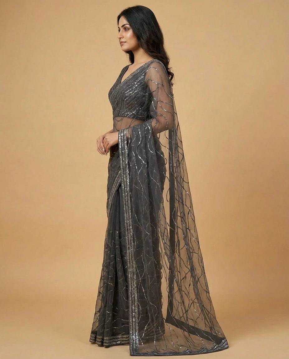 Designer Silk Blouse with Hand Aari Embroidery for Women view 3