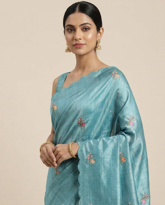 Embroidered Tussar Silk Saree – front