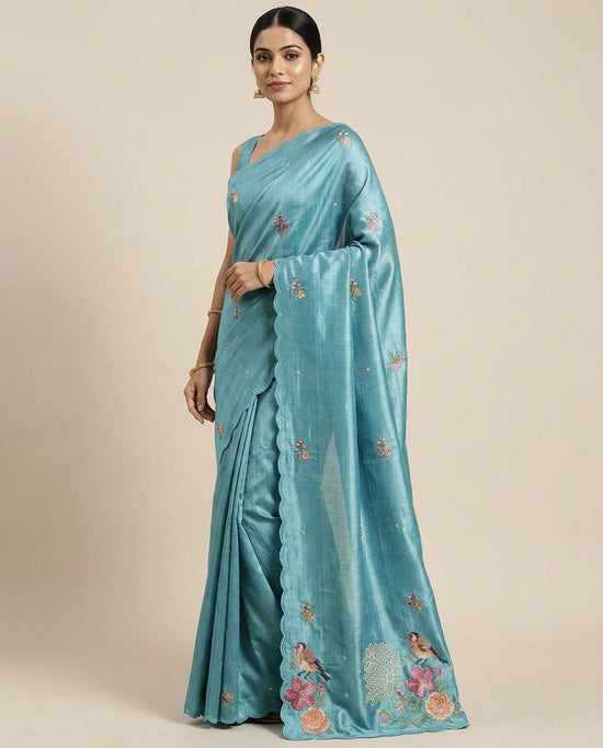 Embroidered Tussar Silk Saree – back