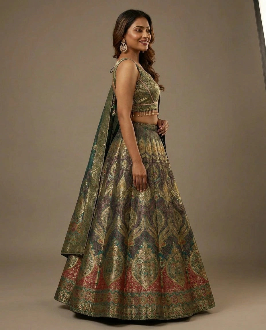 Silk Katan Croptop Lehenga - Rangoli India