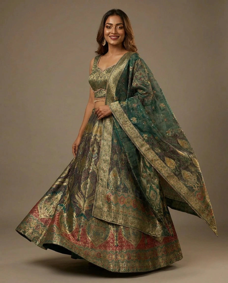 Silk Katan Croptop Lehenga - Rangoli India