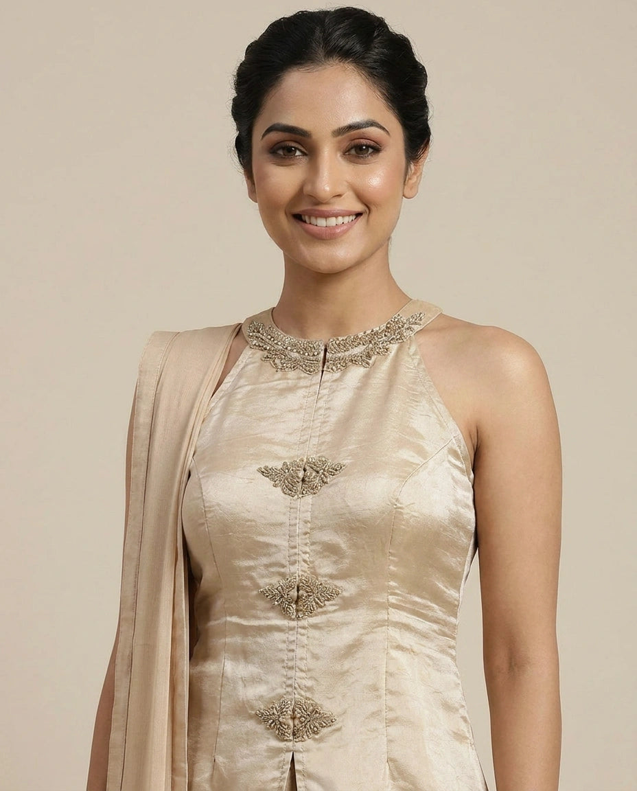 Peplum Choli Palazzo Set in Tissue - Rangoli India