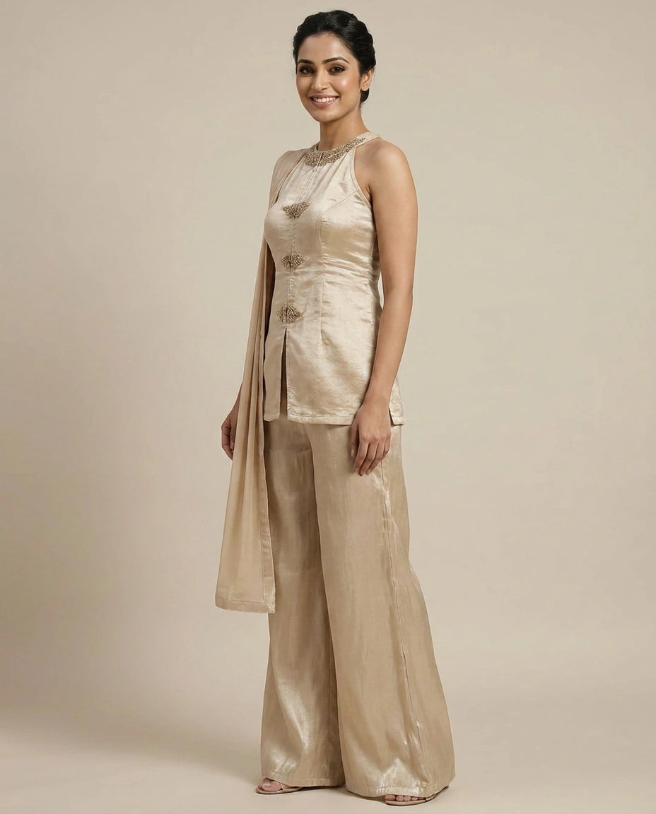 Peplum Choli Palazzo Set in Tissue - Rangoli India