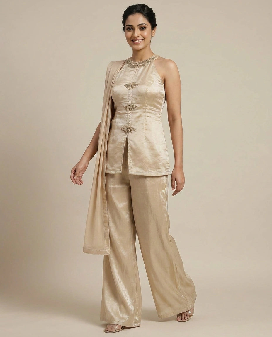 Peplum Choli Palazzo Set in Tissue - Rangoli India