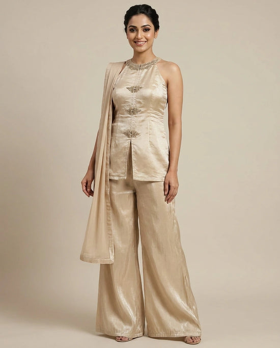 Peplum Choli Palazzo Set in Tissue - Rangoli India